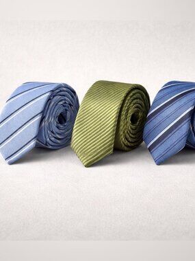Amedeo Italian Silk Tie Bundle Blue Green Striped Designer Neckties Lot 3